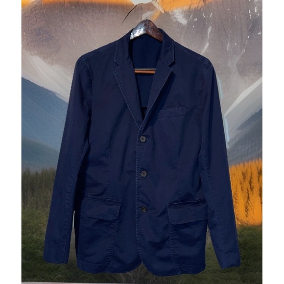 Polo Ralph Lauren Blazer Men L Navy Blue Cotton Preppy‎ Sports Jacket